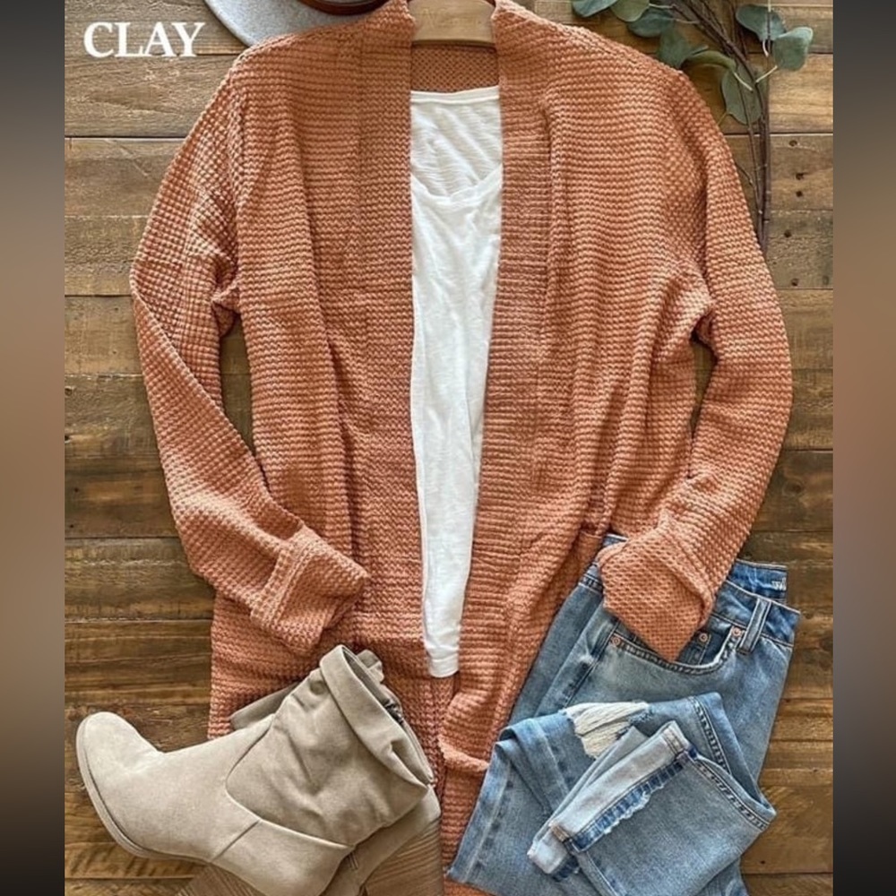 Long Waffle-Knit Cardigan